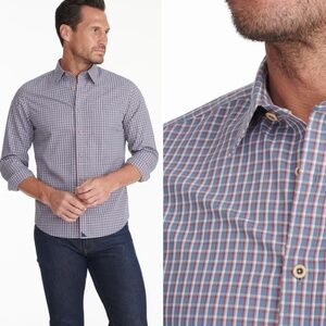 Untuckit Blue Red Check  Wrinkle-Free Long Sleeve Fabiano Shirt Small